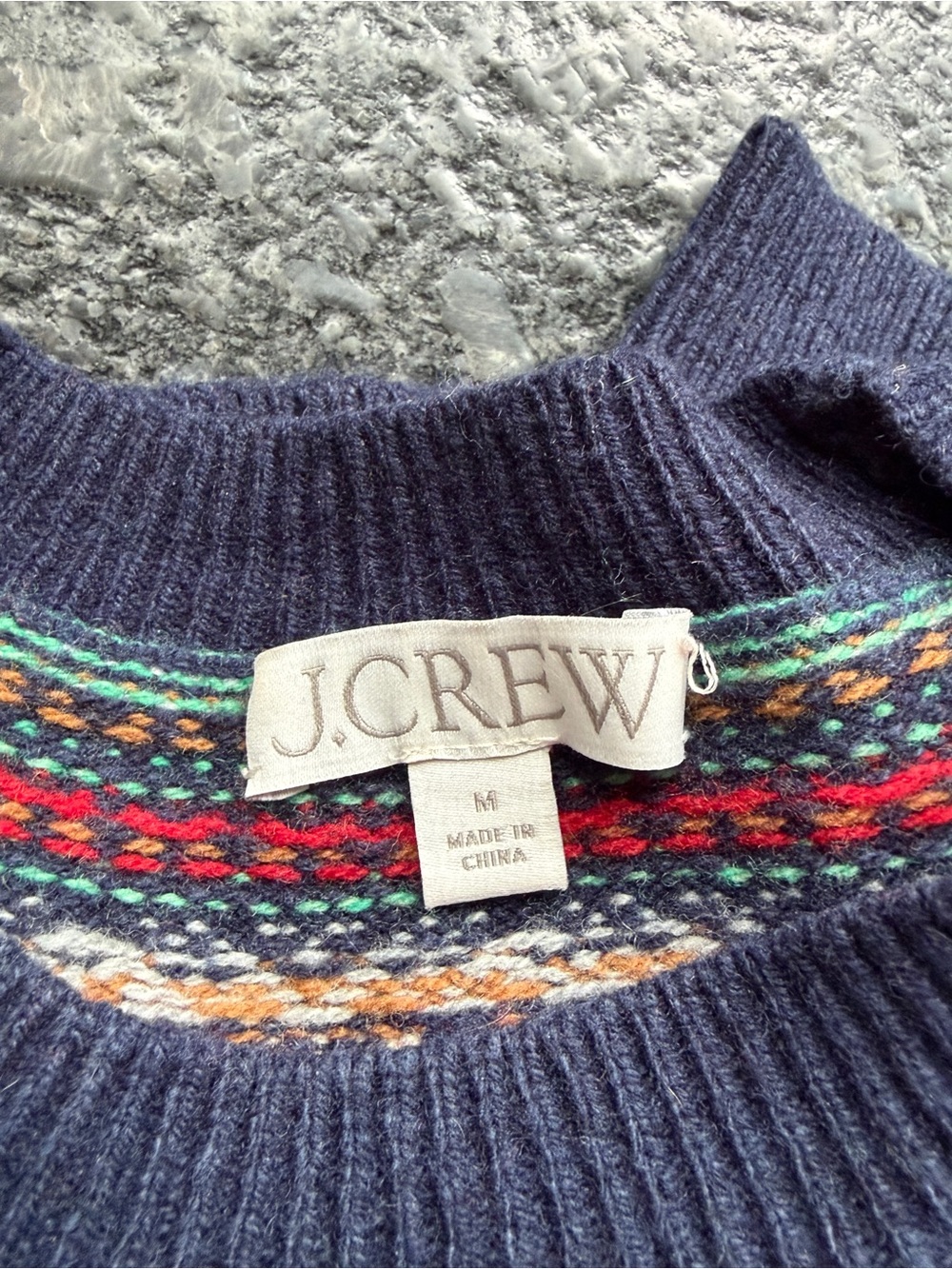 J. Crew Navy Fair Isle Crewneck Sweater with Red and Green Accents - Picture 2 of 5